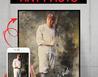 Photo to portrait digitally watercolor painting Softball Baseball photo to Portrait major league custom painting from photo
