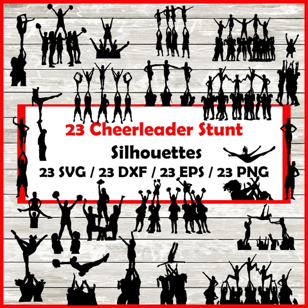 Cheerleader Silhouette Pack -23 Cheerleader Stunt Designs Digital ...