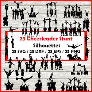 Cheerleader Silhouette Pack -23 Cheerleader-stuntontwerpen digitale download png, SVG, DXF, EPS.  Cheer Squad, piramide