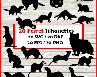 Ferret Silhouette Pack - 20 Designs | Digital Download | 20 Png , SVG , DXF , EPS Ferret owner cutfile immediate download