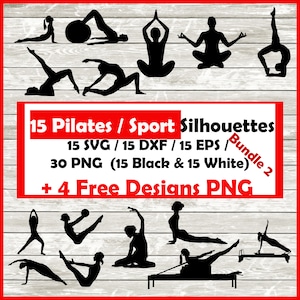 Pilates Fitness Silhouette Bundle 2 - 15 Designs | Digital Download | SVG, PNG,  EPS, Png Black and White Pilates clipart Fitness clipart