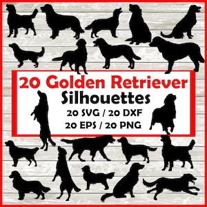 Pacote de silhuetas de cachorro Golden Retriever - 20 designs | Download digital | 20 Png, SVG, DXF, EPS retriever de revestimento plano cão espiando