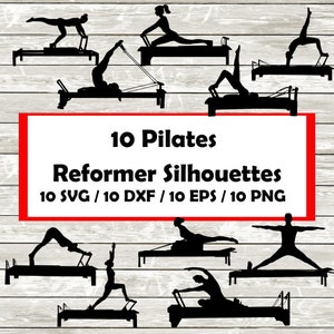 Silhouette di Pilates Reformer Fitness - 10 disegni / Download digitale / SVG, PNG, EPS, PNG Clipart di Pilates Clipart di Fitness