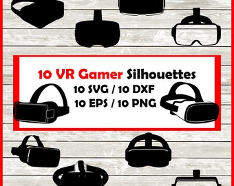 VR headset Silhouette Pack - 10 Designs | Digital Download | 10 Png ,Svg , Dxf , Eps cut file immediate download - Virtual Reality gaming