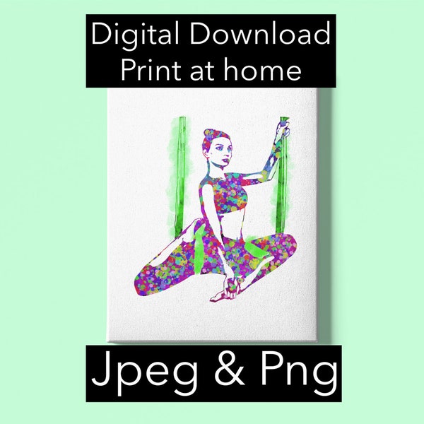 Aerial Yoga print , hammock yoga printable art, Yoga posters, suspension yoga, antigravity yoga, painted yoga poster - Digital Download