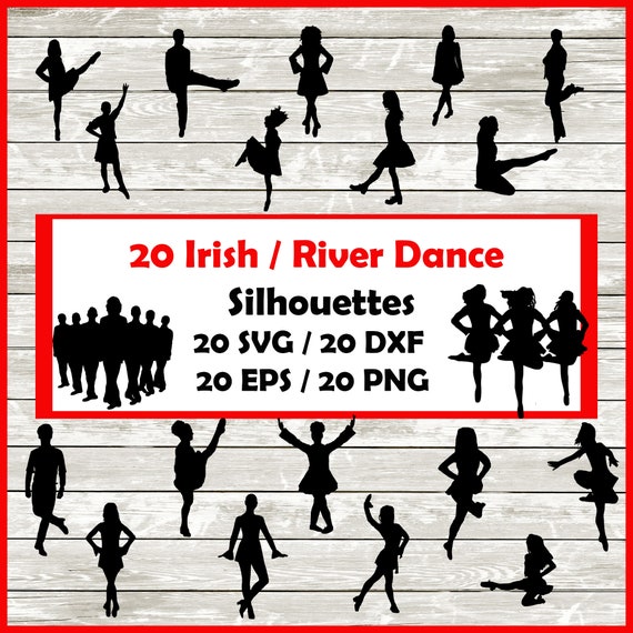 Irish Dance Silhouette Pack - 20 Designs | Digital Download | 20 Png ,SVG , DXF , EPS cutfile immediate download - Riverdance ,  jig dance