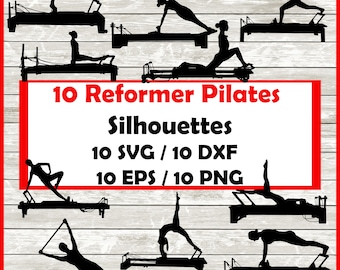Reformer Pilates Fitness Silhouette - 10 Designs | Digital Download | SVG, PNG,  EPS, Png Pilates clipart Fitness clipart