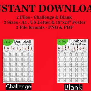 30 Day Dumbbell Challenge | Dumbbell Fitness | Printable Dumbbell Exercise | Fitness Planner | Dumbbell leg | Leg Challenge