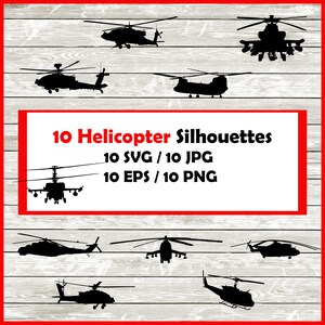 Hubschrauber Silhouette Pack - 10 Militärhubschrauber Designs Digital Download |10 Png, SVG, JPG, EPS. Gunship Kampfhubschrauber