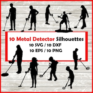 Pacote de Silhuetas de Detecção de Metais - 10 Designs de Detecção de Metais Download Digital |10 Png , SVG , DXF , EPS. Detecção de metais homem , mulher , criança