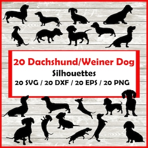 Dackel Hund Silhouette Pack - 20 Weiner Hund Wursthund Designs | Digitaler Download | 20 Dachs Hund Png , SVG , DXF , EPS .