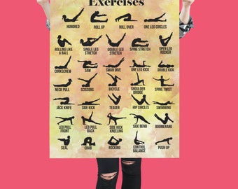Pilates Poster 34 Pilates Move -Colorful Pilates studio printable -Download immediate ready to print- Unique Joseph Pilates decor color gold