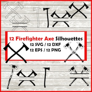 Firefighter axe Silhouette Pack - 12 axe Designs Digital Download |12 Png , SVG , DXF , EPS. axe split monogram
