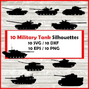 Military Tank Silhouette Pack - 10 Designs | Digital Download | 10 Png ,SVG , DXF , EPS cutfile immediate download - various Tank design