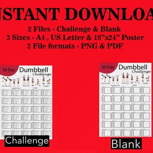 30 Day Dumbbell Challenge | Dumbbell Fitness | Printable Dumbbell Exercise | Fitness Planner | Dumbbell full body | Toned Challenge