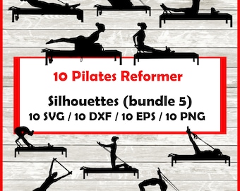 Reformer Pilates Fitness Silhouette - 10 Designs | Digital Download | SVG, PNG,  EPS, Png Pilates clipart Fitness clipart bundle 5