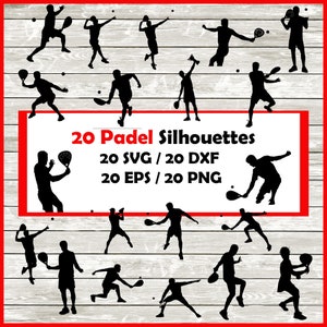 Padel Silhouette Pack - 20 modèles de joueur de paddle-tennis en téléchargement numérique Png, SVG, DXF, EPS. Padel tennis , joueur de padel , padel féminin