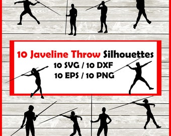 Paquete de silueta de jabalina - 10 diseños de mujeres y hombres de jabalina Descarga digital /10 Png , SVG , DXF , EPS.