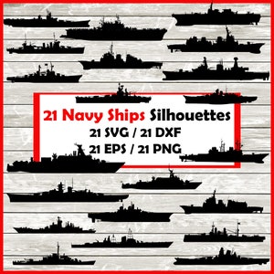 Navy Ships Silhouette Pack - 21 warship Designs Digital Download |21 Png , SVG , DXF , EPS. Battleship, Warship, aircraft carrier navy ships