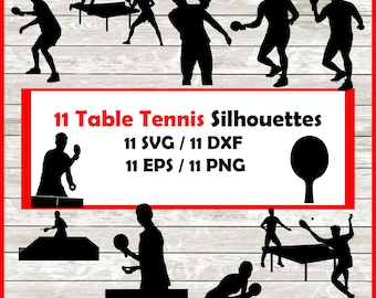 Table tennis Silhouette Pack - 11 Ping Pong Designs Digital Download |10 Png , SVG , DXF , EPS.  table tennis racket