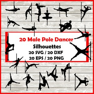 Pole Dance Silhouette Pack - 20 Designs | Digitaler Download | 20 Png, SVG, DXF, EPS Schnittdatei sofort download - männlich Pole Tanzen