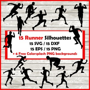 Läufer Silhouette Pack - 15 Läufer Designs Digitaler Download |15 Png, SVG, DXF, EPS.
