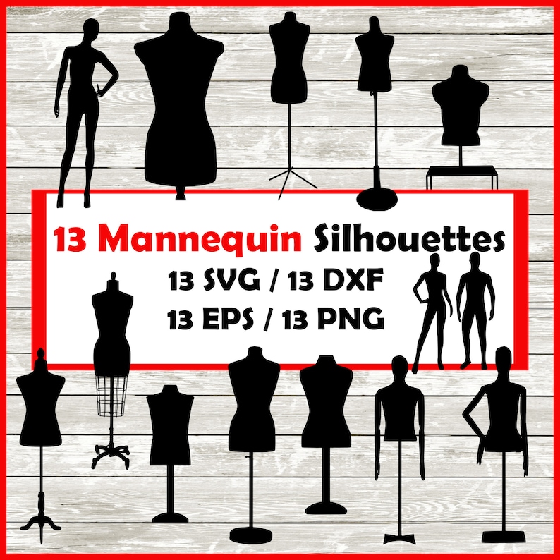 Mannequin Silhouette Pack 13 Bust Form Designs Digital Download 20 Png