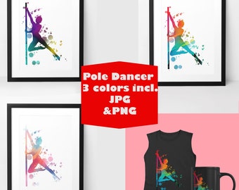 Pole dancer girl art, Pole fitness, Dancing woman print, Pole dancer gift, Girls room decor, Dance printable wall art - Digital Download
