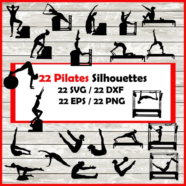 Pilates Fitness Silhouette - 22 Designs | Digital Download | SVG, PNG,  EPS, Png Pilates clipart Fitness clipart, Reformer , Cadillac , mat