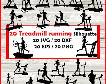 Treadmill Silhouette Pack - 20 treadmill running Designs Digital Download |20 Png , SVG , DXF , EPS.  treadmill , curved treadmill