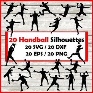 Handball Silhouette Pack - 20 handball player Designs Digital Download |20 Png , SVG , DXF , EPS.  handball men , handball women dodgeball