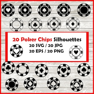 Pacchetto Silhouette di Chips da Poker - 20 Disegni di Chips da Scaricare Digitale /20 Png, SVG, JPG, EPS. gettoni da casinò, gettoni da gioco