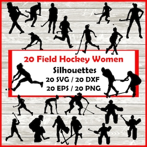 Field Hockey women Silhouette Pack - 20 Female Hockey player Designs Digital Download |20 Png , SVG , DXF , EPS.  Field Hockey Goalkeeper