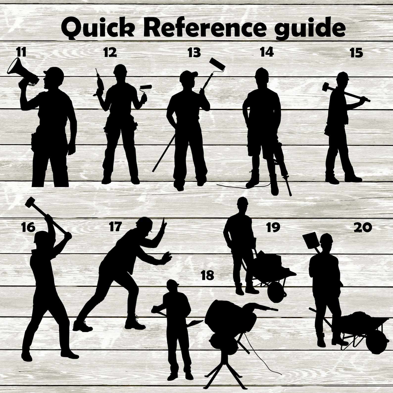 Construction Worker Silhouette Pack - 20 Designs Digital Download |20 ...