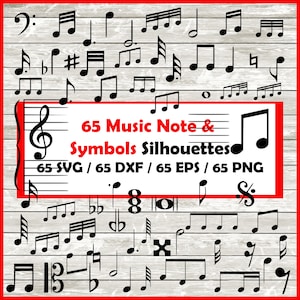 Music Note & Symbols silhouette Pack - 65 Designs | Digital Download |65 Png , SVG , DXF , EPS. Sheet Music notes - Mega Bundle 65 designs