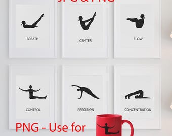 Pilates Poster, Set of 6 Pilates Poster, Pilates Art Print, Pilates Studio Decor, Inspiration, Pilates Wall Decor, Pilates Gift - JPG & PNG
