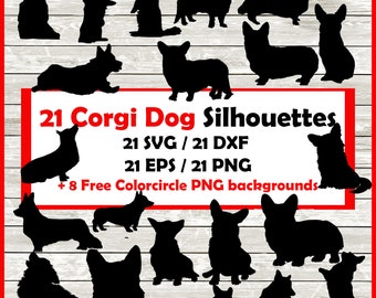 Corgi Dog Silhouette Pack - 21 Cardigan Welsh Corgi  Pembroke Welsh Corgi Designs | Digital Download |21 welsh corgi Png , SVG , DXF , EPS.