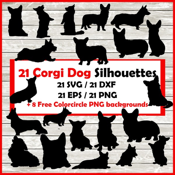 Corgi Dog Silhouette Pack - 21 Cardigan Welsh Corgi  Pembroke Welsh Corgi Designs | Digital Download |21 welsh corgi Png , SVG , DXF , EPS.