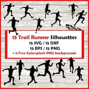 Trail Runner Silhouette Pack - 15  Runner Designs Digital Download |15 Png , SVG , DXF , EPS. Trail running , mountain runner , off road run