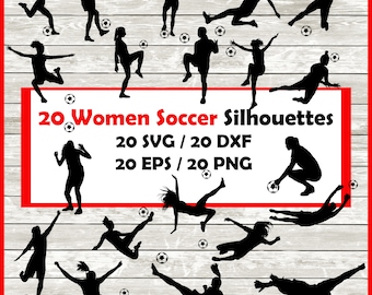 Fußball Frauen Silhouette - 20 Designs | Digitaler Download | 20 Png, SVG, DXF, EPS sofortiger Download weiblicher Fußball