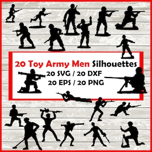 Army toy soldiers Silhouette Pack - 20 Designs | Digital Download | 20 Png ,SVG , DXF , EPS cutfile immediate download - toy army men design