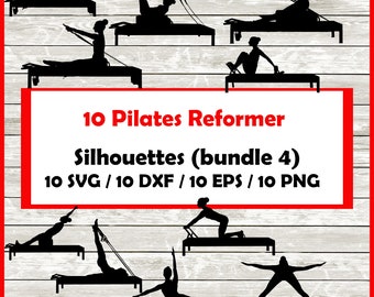 Reformer Pilates Fitness Silhouette - 10 Designs | Digital Download | SVG, PNG,  EPS, Png Pilates clipart Fitness clipart bundle 4