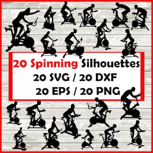 Spinning bike Silhouette Pack - 20 Stationary bike Designs Digital Download |20 Png , SVG , DXF , EPS.  Exercise bike