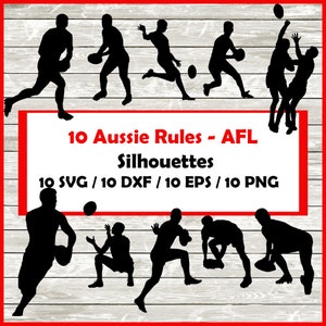 Afl Silhouette Pack - 10 modèles de règles australiennes en téléchargement numérique | 10 Png, SVG, DXF, EPS. Le football australien régit - Le football australien