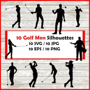 Pack silhouette golfeur - 10 modèles de golf en téléchargement numérique | 10 fichiers Png, SVG, JPG, EPS.  Golfeur, joueur de golf , jouer au golf , golf