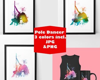 Pole dancer girl art, Pole fitness, Dancing woman print, Pole dancer gift, Girls room decor, Dance printable wall art - Digital Download