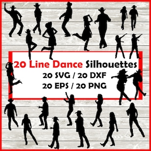 Line Dance Silhouette Pack - 20 Designs | Digitaler Download | 20 Png, SVG, DXF, EPS Schnittdatei sofort download - Cowboy, Cowgirl Tanz