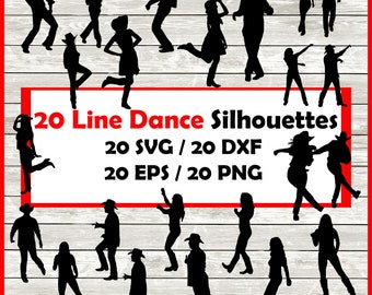 Line Dance Silhouette Pack - 20 Designs | Digital Download | 20 Png ,SVG , DXF , EPS cutfile immediate download - cowboy , cowgirl dance