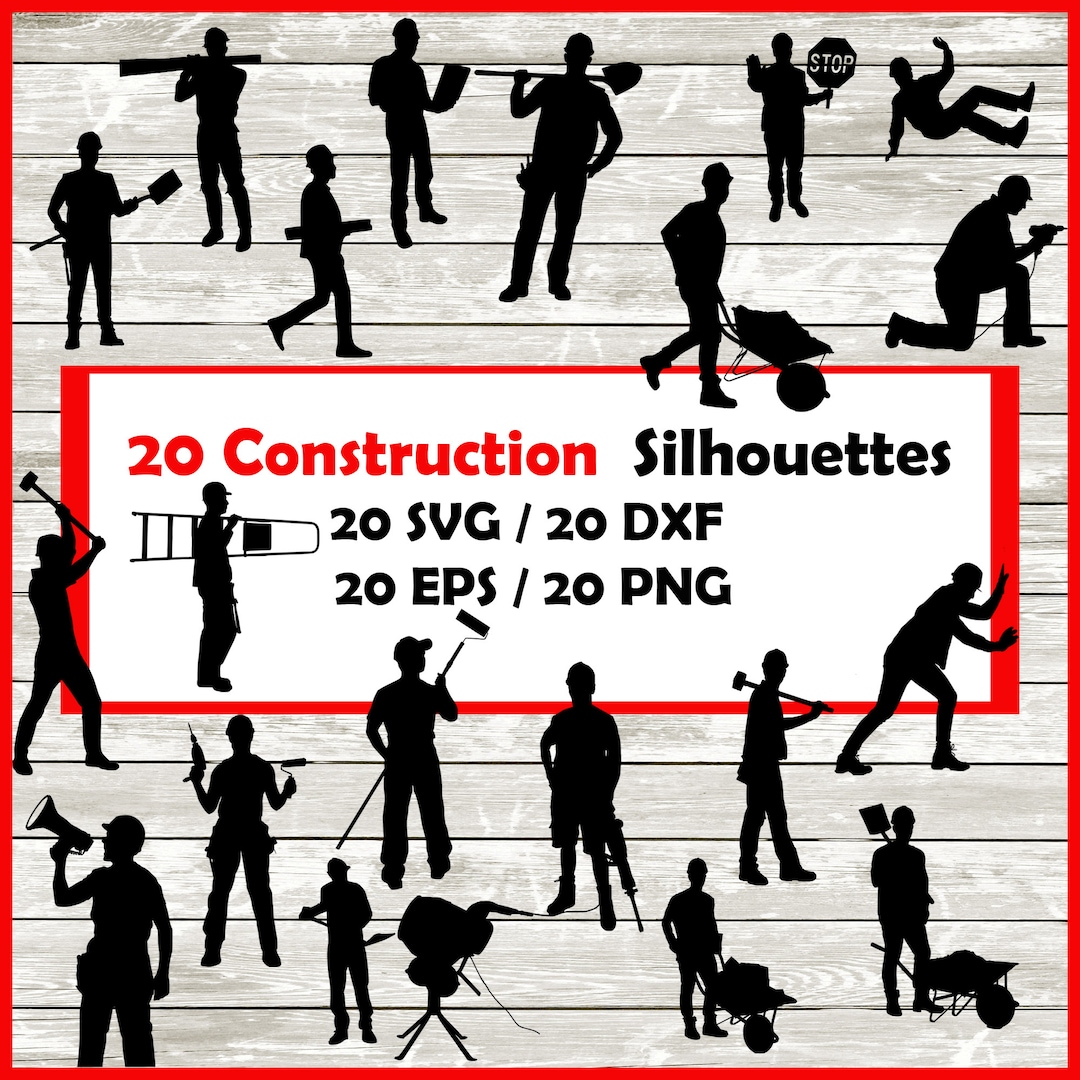 Construction Worker Silhouette Pack - 20 Designs Digital Download |20 ...