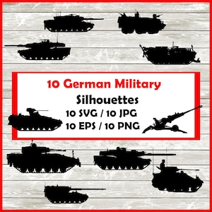 Pacote de silhuetas militares alemãs - 10 designs | Download digital | 10 PNG, SVG, Jpeg, EPS cutfile download imediato - vários designs de tanques